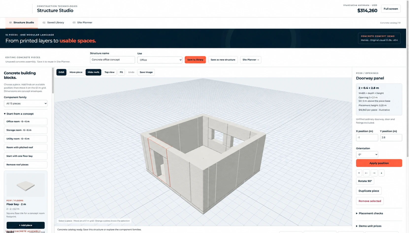 Structure Studio configurator showing a modular facility concept