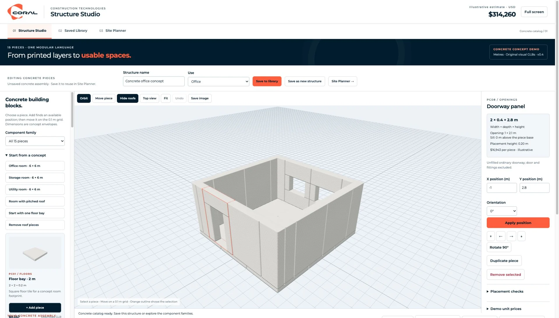Structure Studio configurator showing a modular facility concept